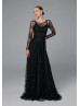 Long Sleeves Black Lace Wedding Dress Photoshoot Dress